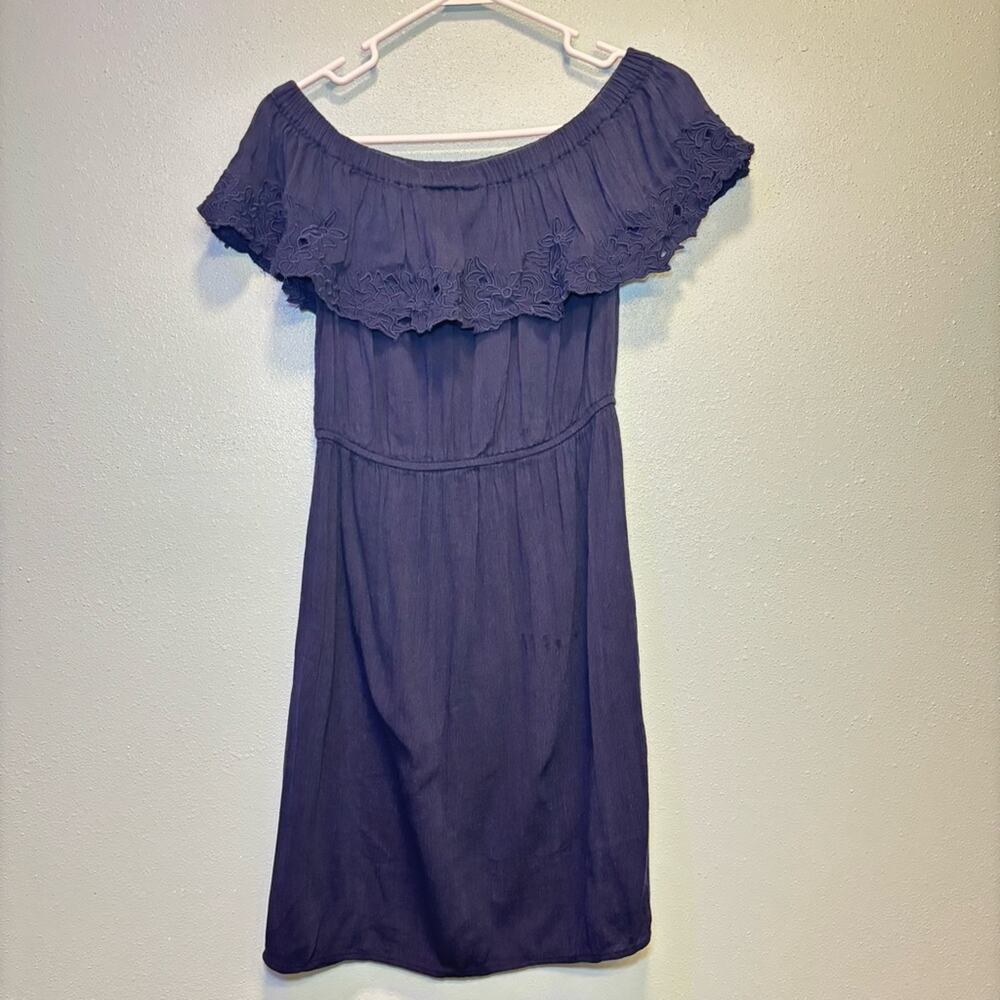 LOFT Navy Off-Shoulder Ruffle Neck Beach Vacation Coverup Dress | Size Small - Picture 8 of 8